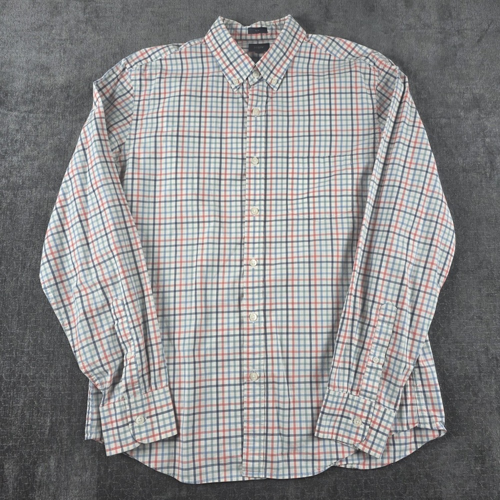 J Crew Multicolor Plaid Button Down Shirt Mens Large Slim Fit White L